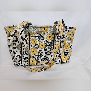 Vera Bradley Quilted Floral Leopard Print Tote Bag Yellow Black Zipper Top